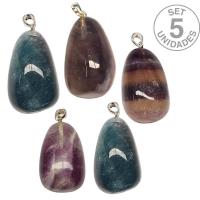 Colgante Fluorita rodado engarce plata. Set 5u.