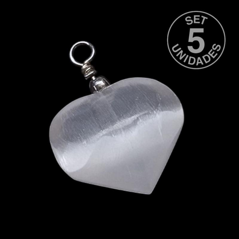 Colgante Selenita Corazón. Set 5 Un.