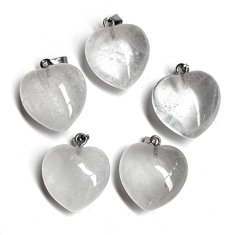 Pendentif Coeur Cristal de Roche. Set 5 Un.