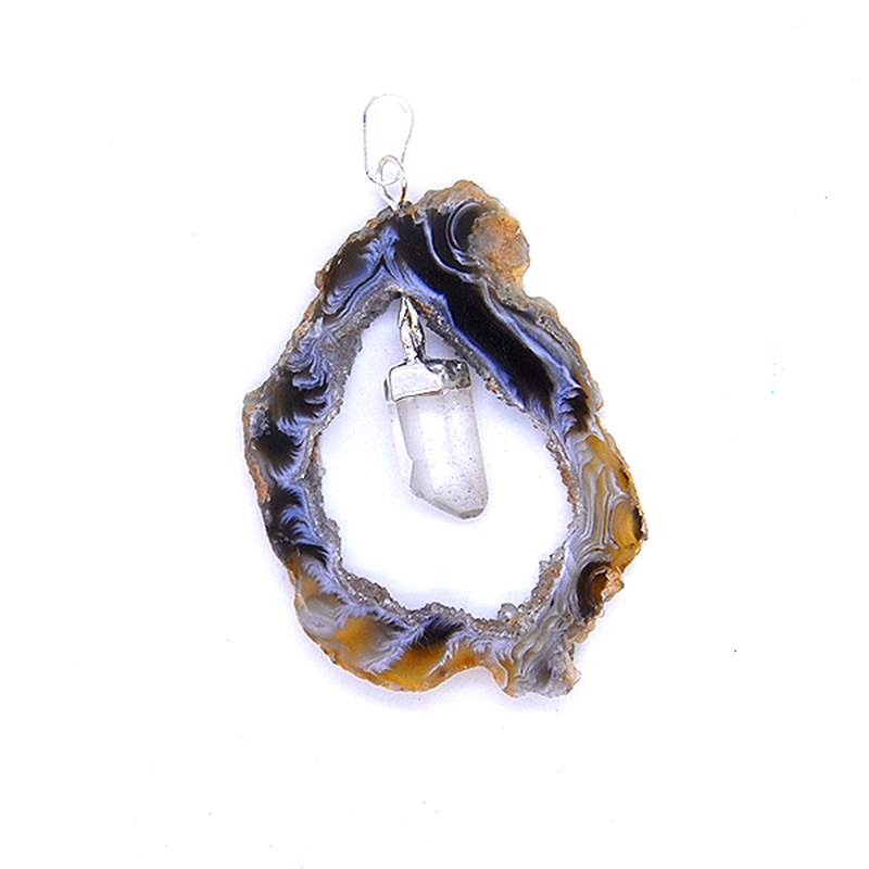 Pendentif Geode d'Améthyste Pointe Cristal de Roche