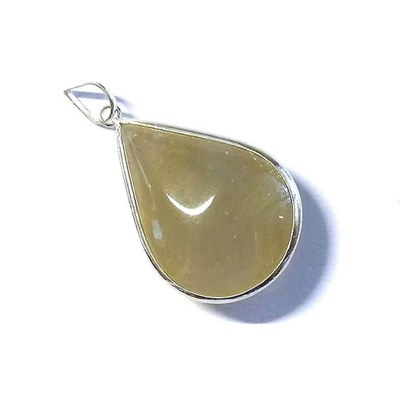 Pendentif Larme Quartz Rutile Bord Argent