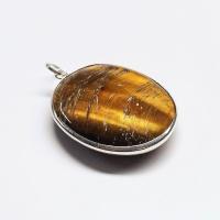 Colgante óvalo Ojo de Tigre borde Plata