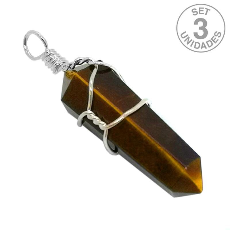 Pendentif Pointe Oeil de Tigre Biterminée. Set 3 un.