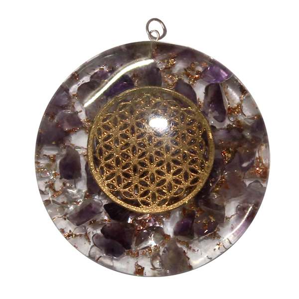 Quartz and Amethyst Life Flower Orgonite Pendant