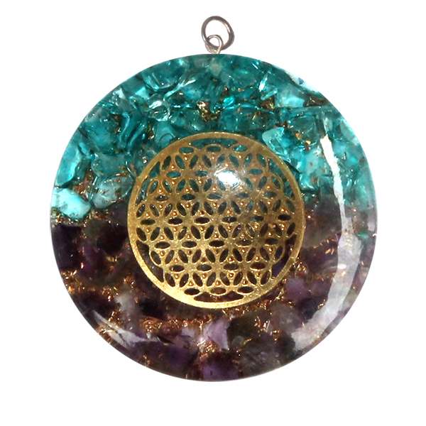 Pendentif Orgonite Fleur de Vie Améthyste avec Topaze