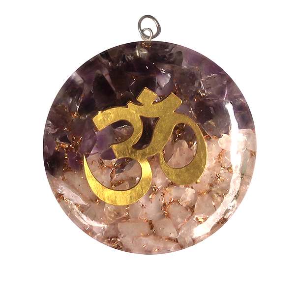 Amethyst and Rose Quartz Om Orgonite Pendant