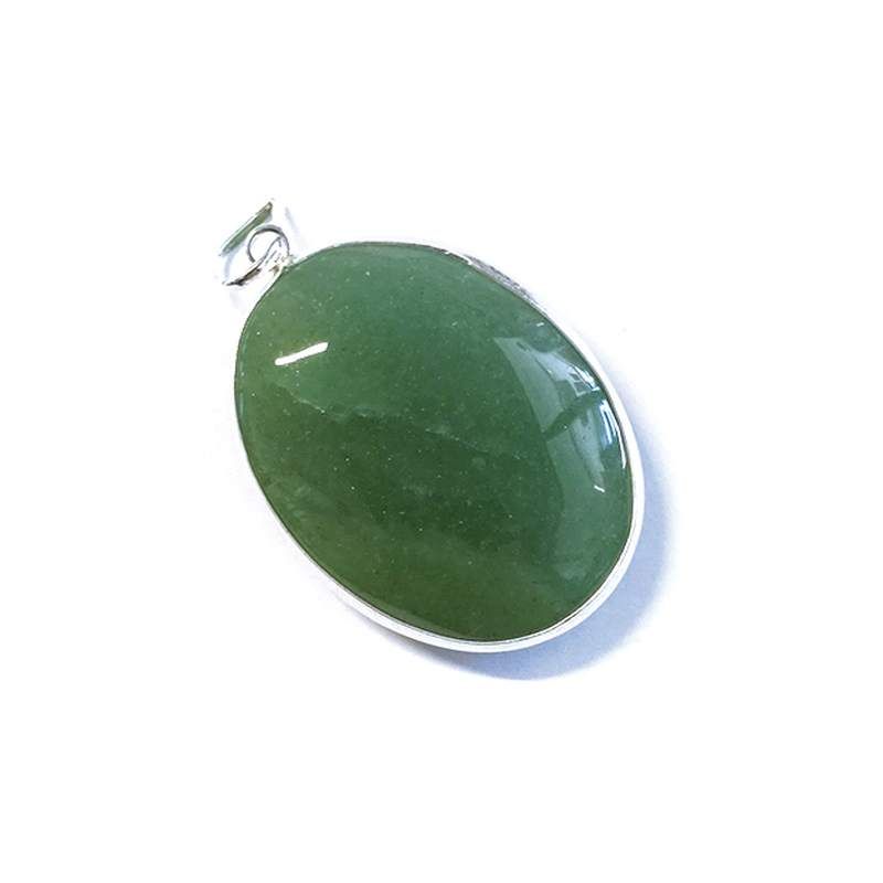 Colgante óvalo Cuarzo Verde Borde Plata
