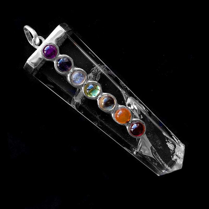 Pendentif Cristal de Roche et Chakras