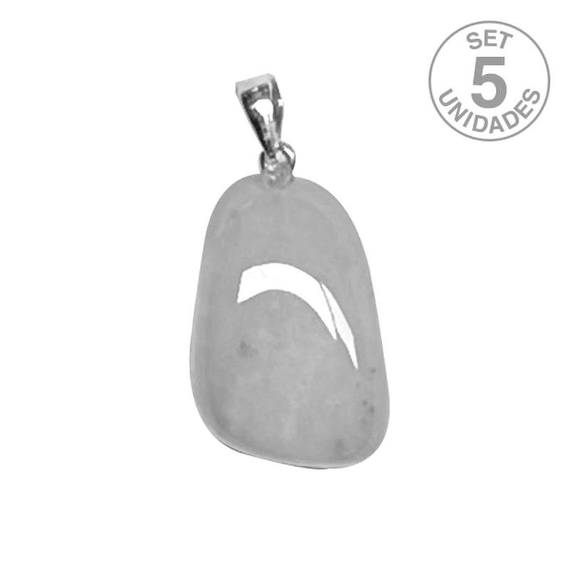 Pendentif Agate Gris roulé lien argent. Set 5u.