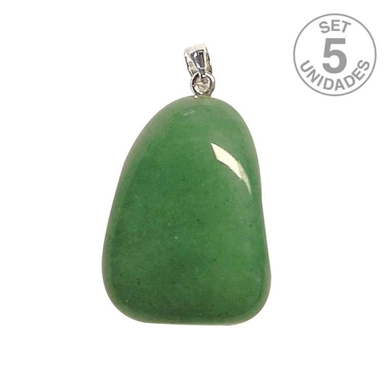Colgante Cuarzo Verde rodado engarce plata. Set 5u.
