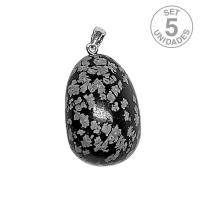 Colgante Obsidiana Nevada rodado engarce plata. Set 5u.