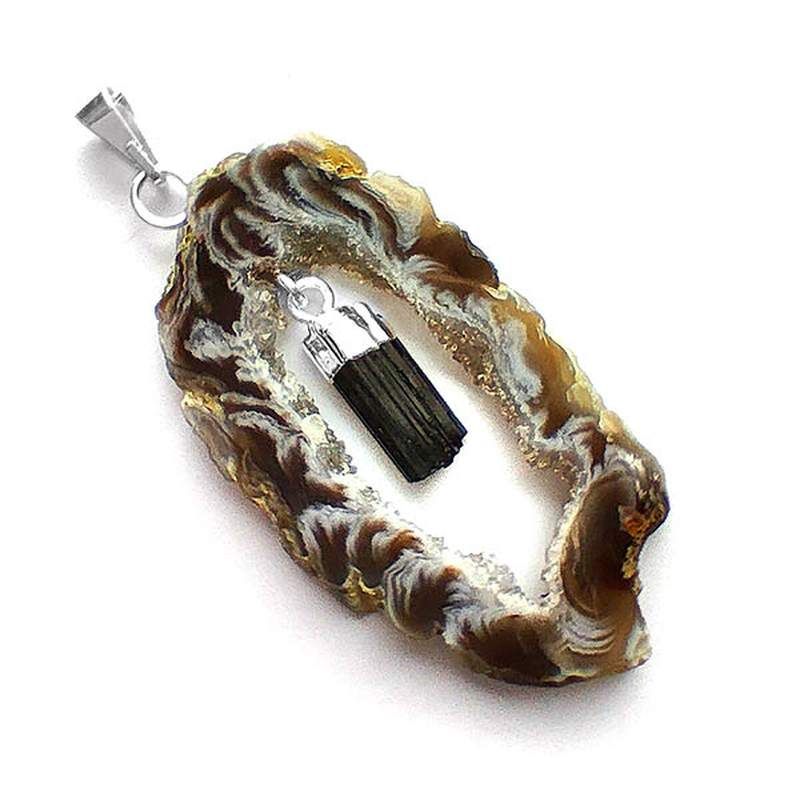 Pendentif Geode d'Agate Pointe de Tourmaline