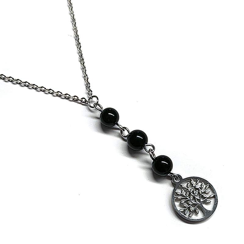 Collier Arbre de vie et Onyx.
