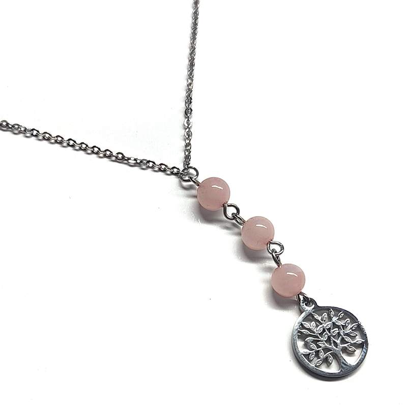 Collier Arbre de vie et Quartz Rose