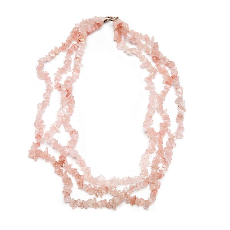Collar Chip Cuarzo Rosa 3 tiras (Set 5 Un.)