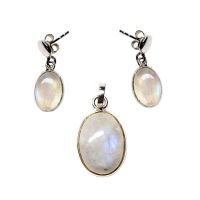 Pendientes + Colgante de Piedra Luna y Plata