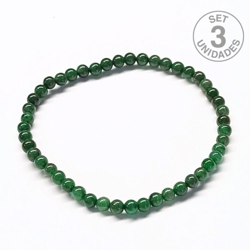 Pulsera Cuarzo Verde (Bola 4mm). Set 3 Un.