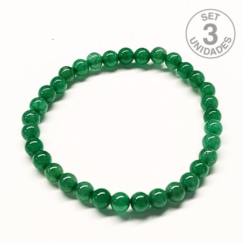 Pulsera Cuarzo Verde (Bola 6mm). Set 3 Un.