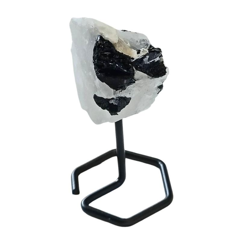 Quartz avec Tourmaline Noire avec pied en métal