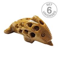 Delfín de Esteatita con hijo. Set 6 Un.