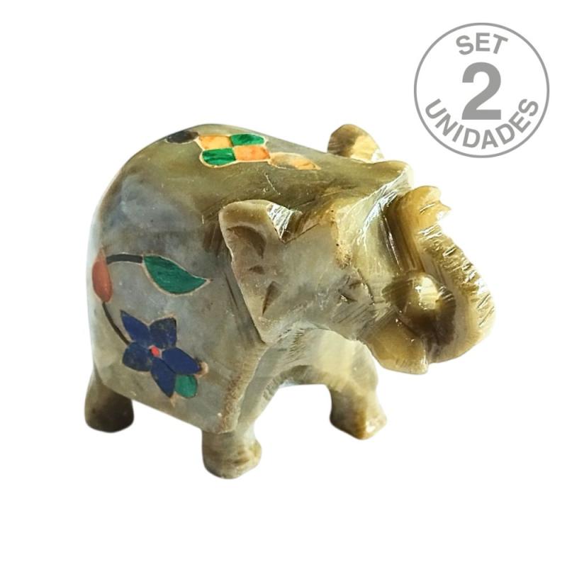 Elefante de Esteatita con flores (Set 2 Un.)