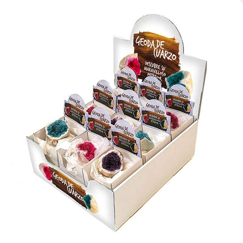 Colored Quartz Geodes Display
