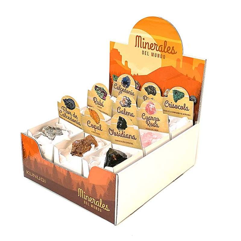 Minerals of the World display with boxes.