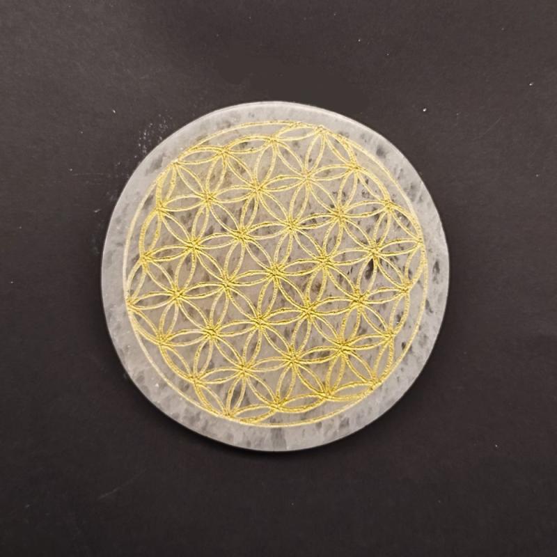 Round Selenite Plate/base. Flower of Life