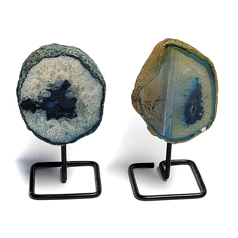 Teal Agate Geode with metal foot
