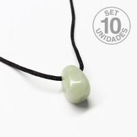 Colgante Rodado Jade Verde con cordón. Set 10 Un.