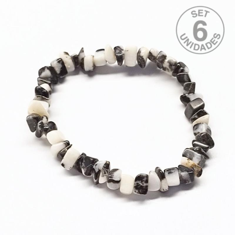 Pulsera Chip Jaspe Cebra. Set 6 Un.