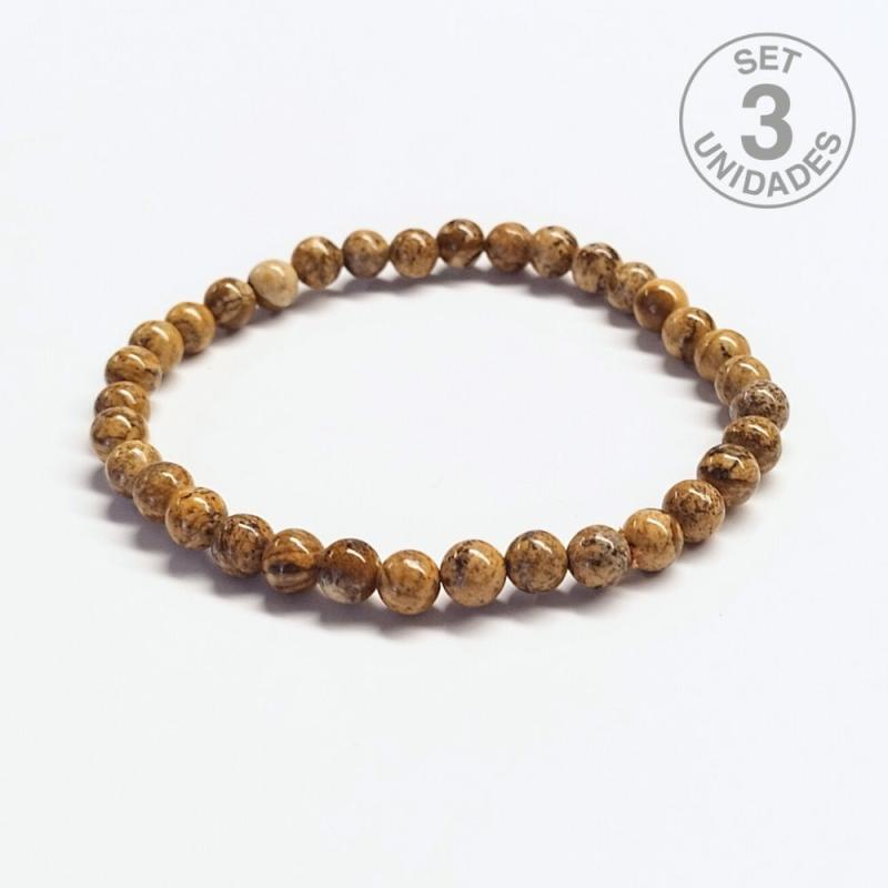 Bracelet Jaspe Paysage (Boule 6mm). Set 3 Un.