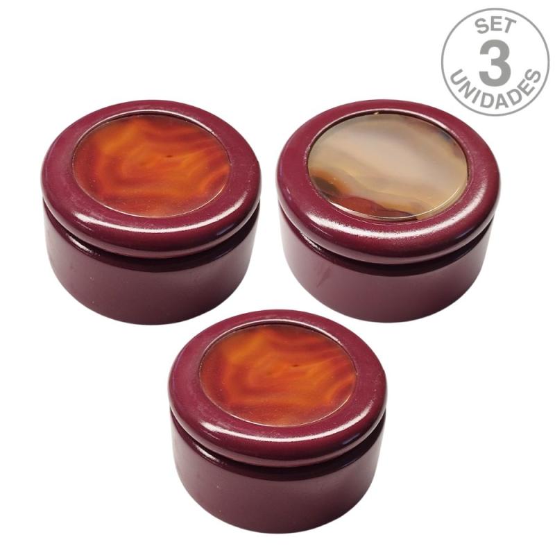 Joyero de Madera con Ágata (8x5cm). Set 3 Un.