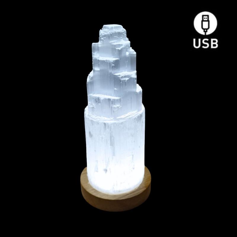 Lámpara Selenita (20 cm). USB Led Blanca