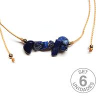 Lapis Lazuli chip bracelet on adjustable beige thread. Set 6 Un.