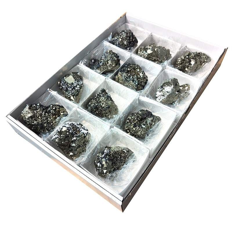 Pyrite Octahedra (Peru). Box 12 pieces