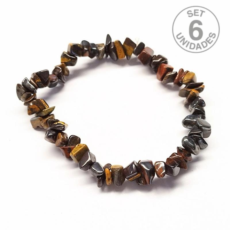 Pulsera Chip Ojo de Tigre Férrico. Set 6 Un.