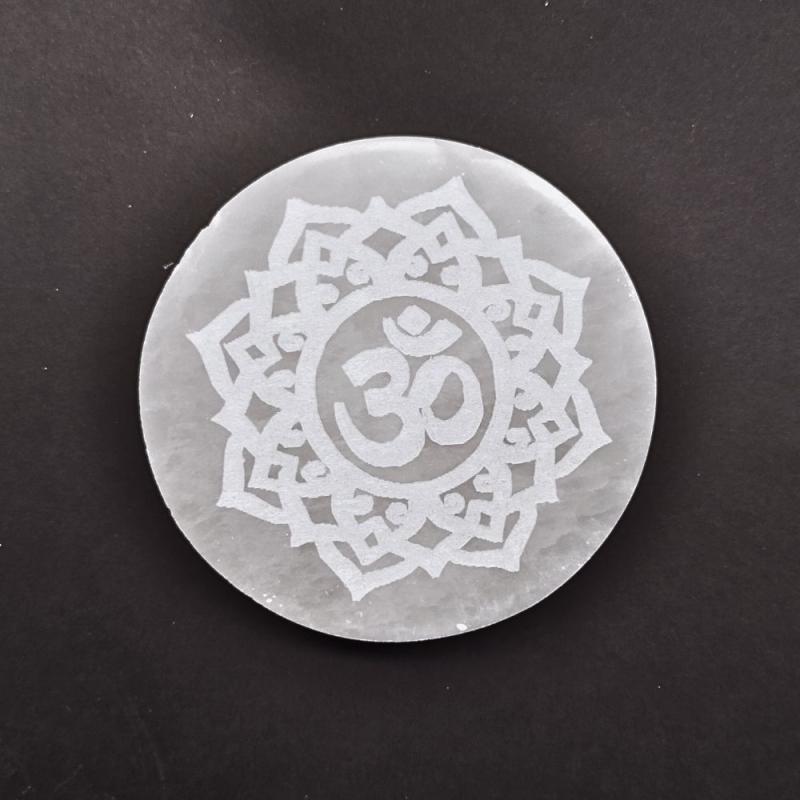 Round Selenite Plate/base. OM
