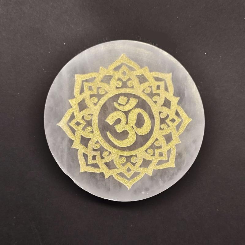 Round Selenite Plate/base. OM