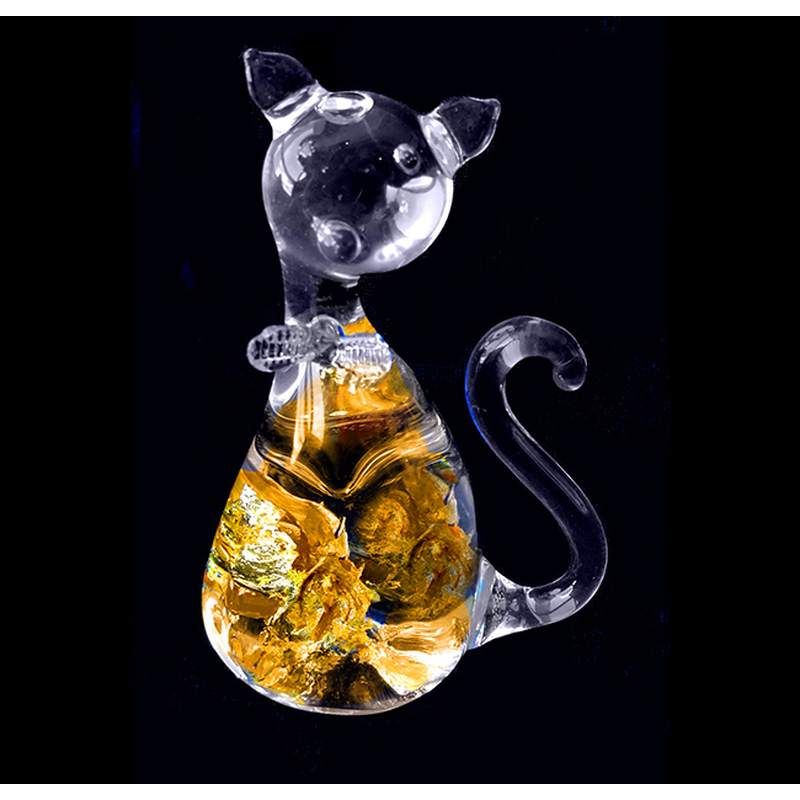 Gato Vidrio Soplado Oro