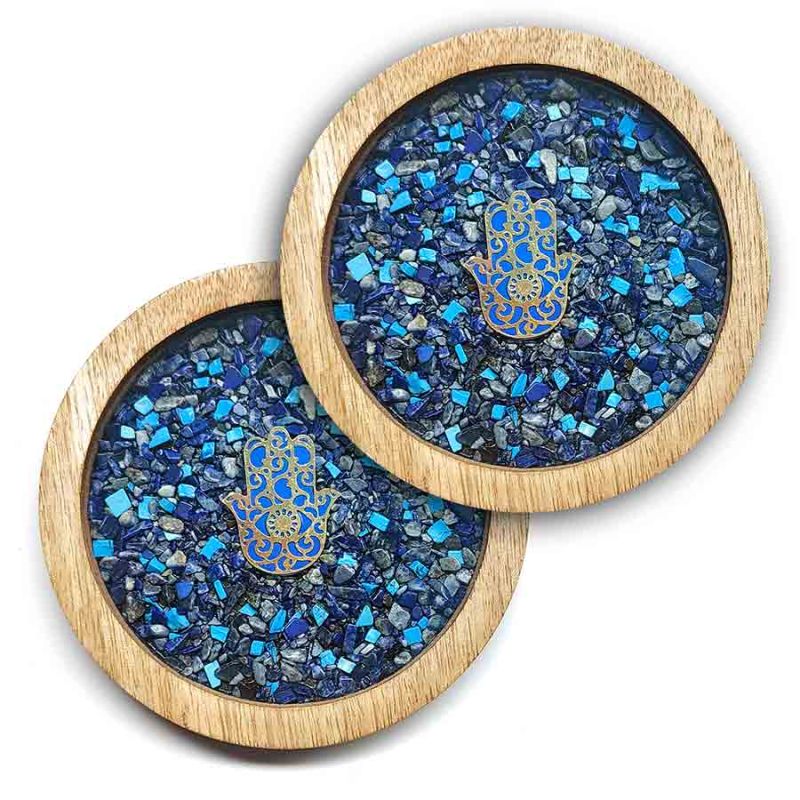 Fatima Hand, Lapis and Turquoise Eye Coasters (2u)