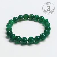Pulsera Ágata Verde (Bola 10mm). Set 3 Un.