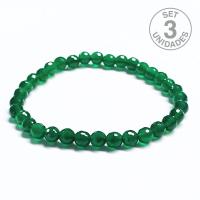 Pulsera Ágata Verde facetada (Bola 6mm). Set 3 Un.
