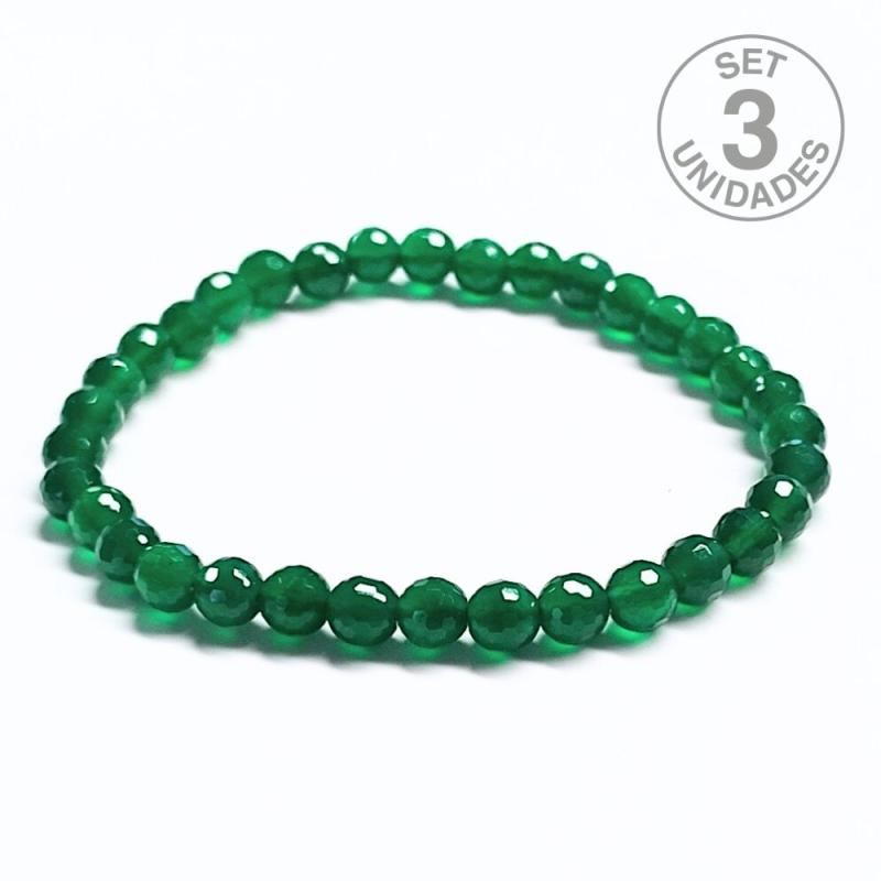 Pulsera Ágata Verde facetada (Bola 6mm). Set 3 Un.