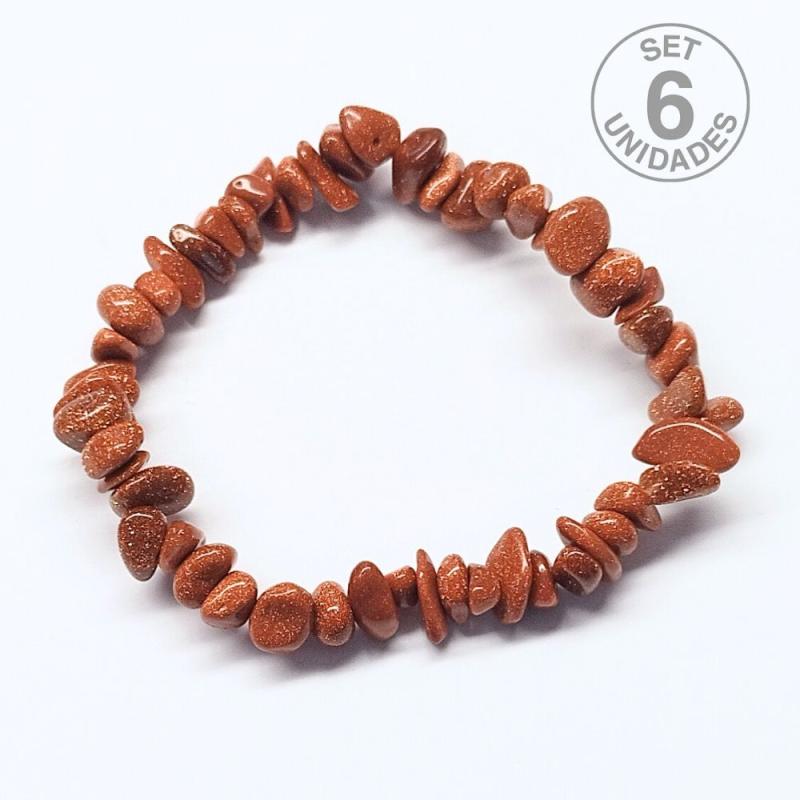 Pulsera Chip Aventurina Dorada. Set 6 Un.