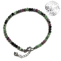 Pulsera Rubí-Zoisita facetada (Bola 4mm). Cierre Plata