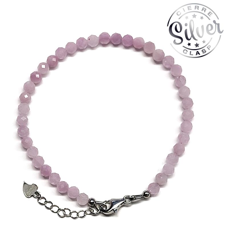 Bracelet facetté Kunzite (Boule 4mm). Fermoir en Argent