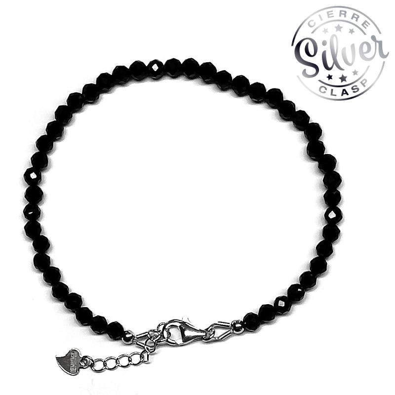 Pulsera Turmalina facetada (Bola 4mm). Cierre Plata