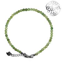 Pulsera Turmalina Verde facetada (Bola 3mm). Cierre Plata