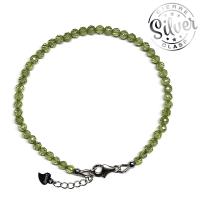 Pulsera Peridoto facetada (Bola 4mm). Cierre Plata